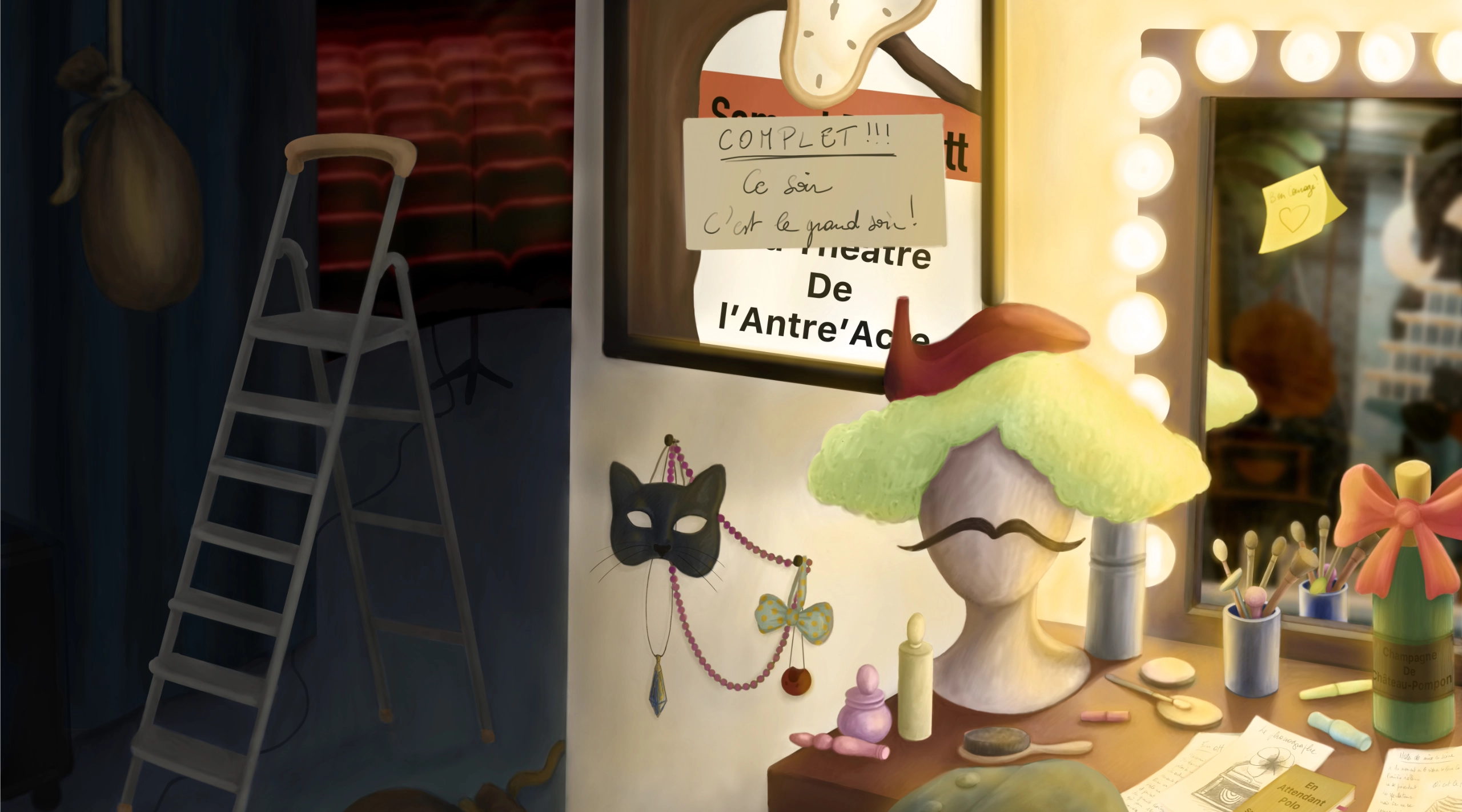 Affiche du jeu "Paniques en Coulisses" de l'escape game de Nantes, L'Antre